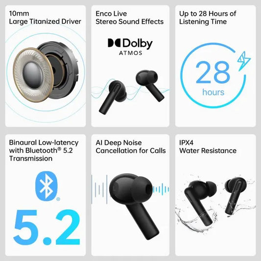 OPPO Enco Buds 2 with 28 hours Battery life & Deep Noise Cancellation Bluetooth  (Midnight, True Wireless)