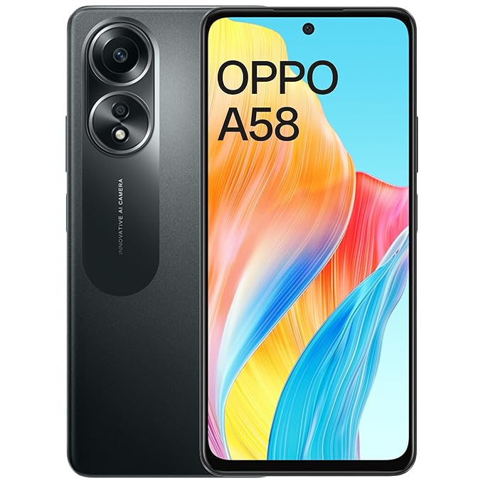 Oppo A58 (Glowing Black, 6GB RAM, 128GB Storage)